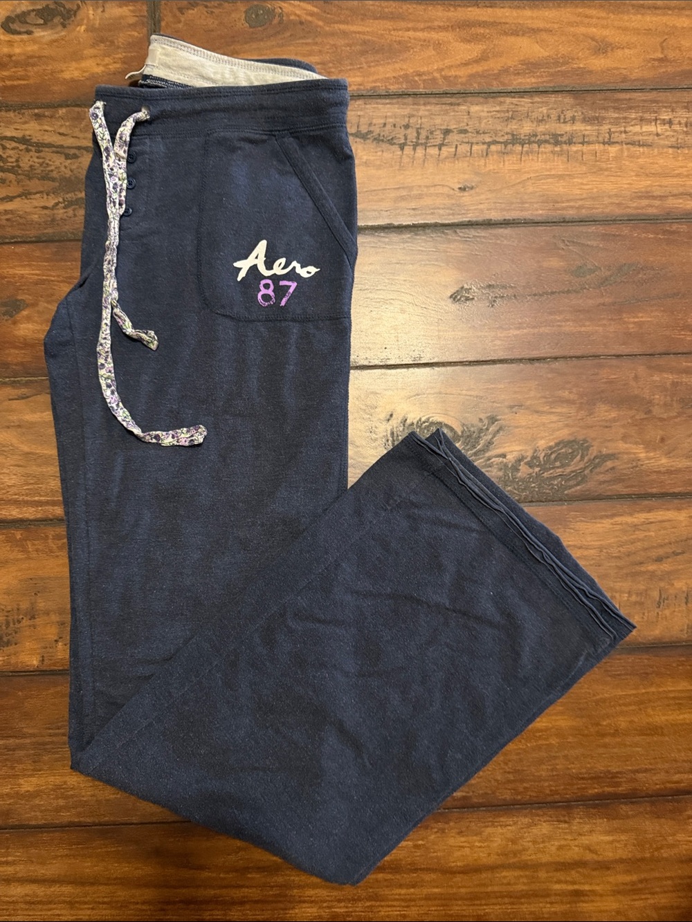 Aeropostale Stretch Navy Blue Wide Leg Pants With Pockets